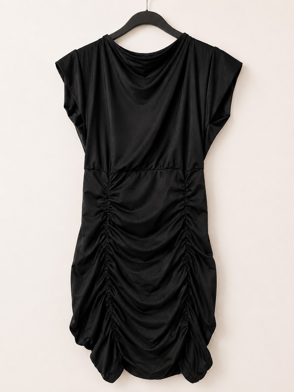 Black Ruched Bodycon Dress – Size Large